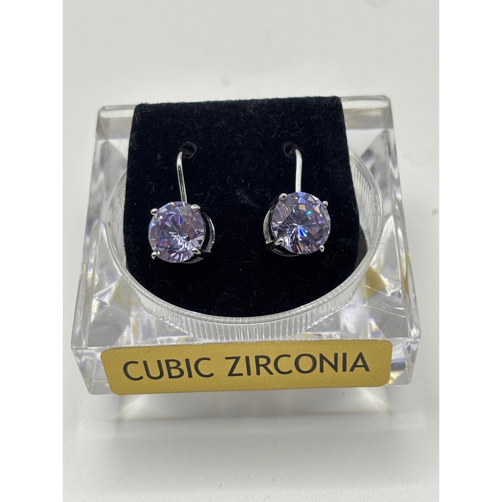 Lavender Cubic Zirconia Round Cut Silver Tone Drop Earrings Purple Sparkle